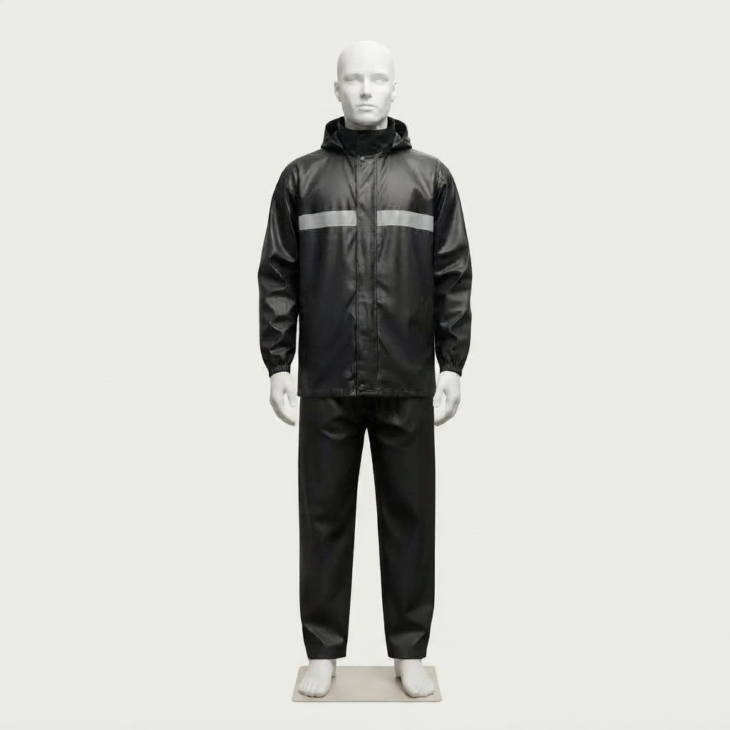 Premium Waterproof PVC Hooded Rain Suit with Reflective Stripe