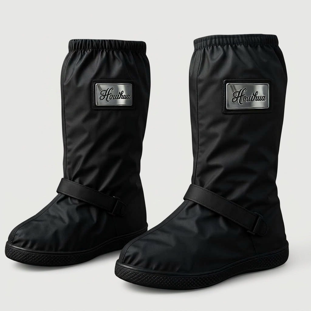 High-Cut Waterproof Rain Shoe Covers with Elastic Top & Adjustable Ankle Strap