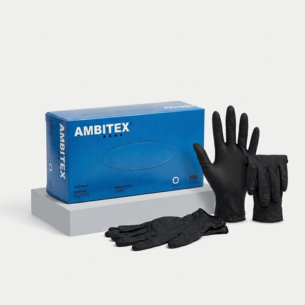 AMBITEX Black Nitrile Gloves – Heavy Duty, Powder-Free Disposable Protective Gloves (100 Box Count)